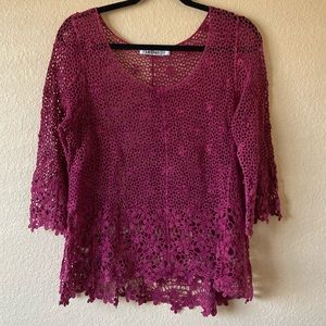 Me Dor Crochet Pink Swimsuit Coverup/Shirt size L